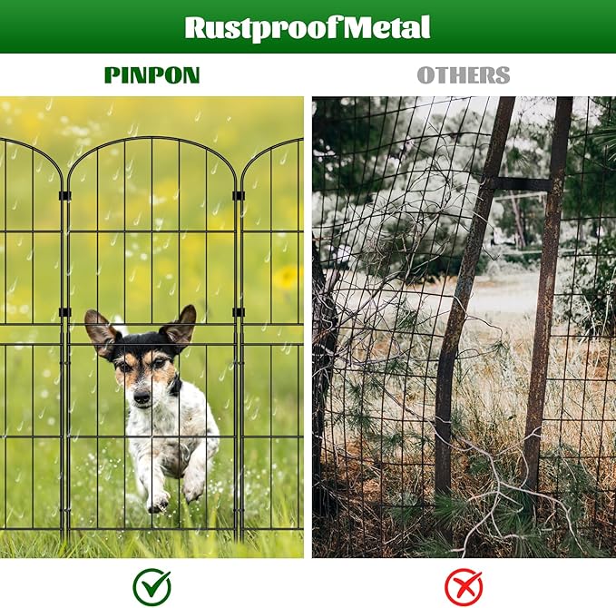 PINPON Decorative Garden Fence 10 Panels 37.5in (H) x 10.4ft (L) Border Animal Barrier, Rustproof Metal Wire Landscape Wire Edge Flower Bed Fencing for Patio Yard Outdoor Decor, Arched