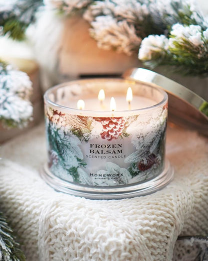 HomeWorx by SLATKIN + CO. Candle- Frozen Balsam, 18 oz. 4-Wick Premium Scented Candle - 30-55 Hours Burn Time