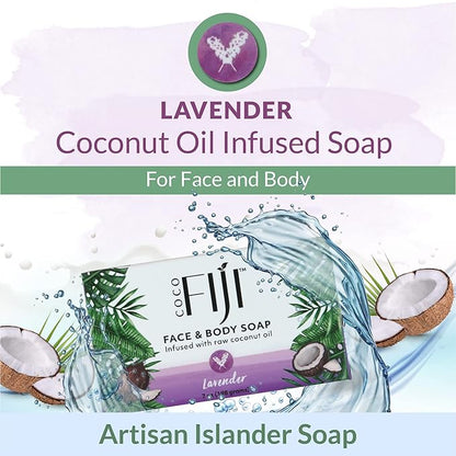 "Coco Fiji Soap Bar for Face and Body Infused With Organic Coconut Oil, Lavender Essential Oil, Natural Soap for Moisturizing & Pore Purifying Skin, 7 oz, Pack Of 3 "