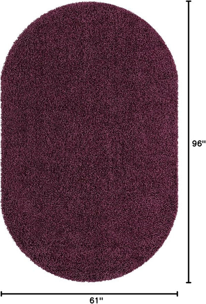 Unique Loom Solid Shag Collection Area Rug (5' 1" x 8' Oval, Eggplant Purple)