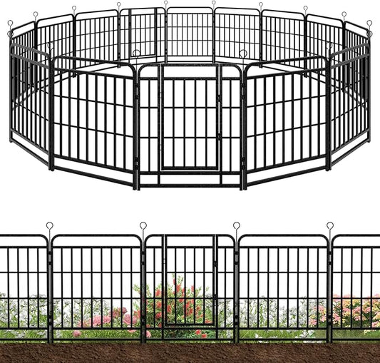 16 Panels No Dig Garden Fence 36 ft(L) X 32 in(H) Animal Barrier for Yard, Patio, Garden Borders, Outdoor Decorative Fencing with Thick Pipe Metal Panels