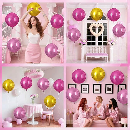 Pink Gold Round Foil Balloons 9 pcs,Metallic Giant 4D Round Balloons 22 Inch for Birthday Girl's Baby Shower Bridal Shower Wedding Valentine Party Decorations
