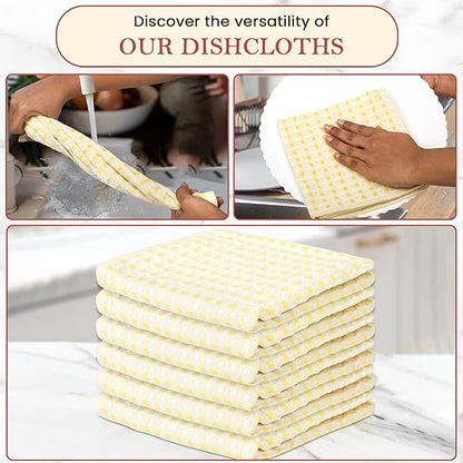 Vintage Vista 100% Cotton Dish Cloths (Pack of 6) - Dish Rags for Washing Dishes - Reusable & Highly Absorbent Kitchen Towels - Kitchen Rags for Christmas - (12" x 12" - Lemon Yellow Honeycomb)
