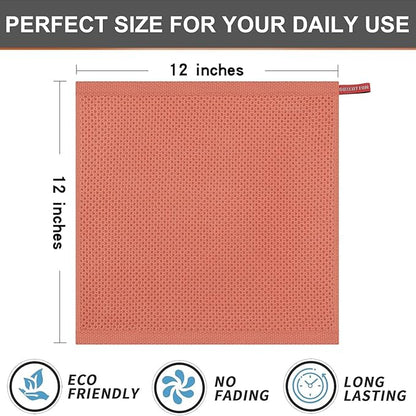 Kitinjoy 100% Cotton Kitchen Dish Cloths, 8 Pack Waffle Weave Ultra Soft Absorbent Dish Towels for Drying Dishes Quick Drying Kitchen Towels Dish Rags, 12 X 12 Inches, Coral