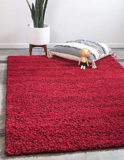 Unique Loom Solid Shag Collection Area Rug (10' x 13' 1" Rectangle Cherry Red)