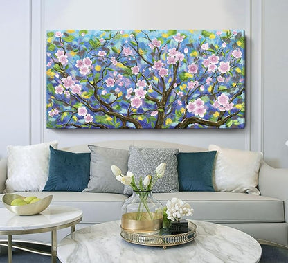 ARTZON Extra Large Pink Wall Art Abstract Flower Plum Blossom Botanical Canvas Prints Oversized Nature Artwork Tree Landscape Horizontal Big Picture for Home Living Room Bedroom Office Decor 58"x29"