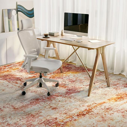AUKOW Area Rug Living Room Rugs - 8x10 Washable Modern Neutral Abstract Rugs Soft Low Pile No Slip Stain Resistant Rug Indoor Large Carpet for Bedroom Dining Room Nursery Room Home - Pink/Orange