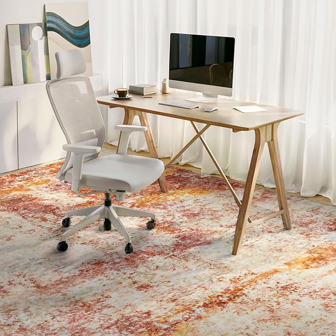 Area Rug Living Room Rugs - 6x9 Washable Modern Neutral Abstract Rugs Soft Low Pile No Slip Stain Resistant Rug Indoor Large Carpet for Bedroom Dining Room Nursery Room Home - Pink/Orange
