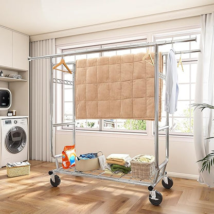 Raybee Clothes Rack Load 630LBS, Heavy Duty Clothes Rack, Rolling Clothing Racks for Hanging Clothes with Wheels, Adjustable & Commercial Garment Rack, 22" D x 75" W x 68" H
