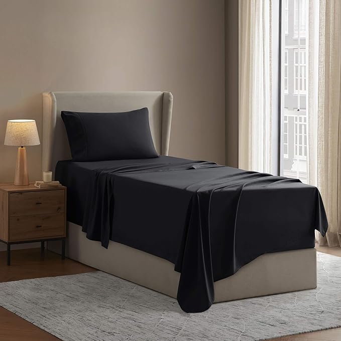 Nestl Twin XL Sheet Set - College Dorm Size - Luxury 1800 Ultra-Soft Microfiber Twin Extra Long Bed Sheets - Deep Pockets - Easy Fit - Extra Soft - 3 Piece Set (Twin XL, Black)