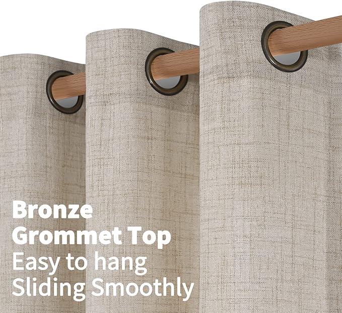 YoungsTex Natural Linen Curtains 38 Inch Width for Window Light Filtering Curtain Drapes 63 Inch Length with Bronze Grommet Privacy for Short Living Room Bedroom, 2 Panels