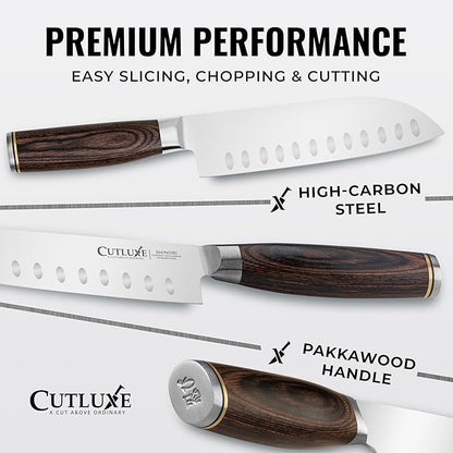 Santoku Knife – Ultra Sharp 7 Inch Meat and Vegetable Japanese Knife for Chopping, High Carbon Stainless Steel Blade, Full Tang Pakkawood Handle – Shinobi Series