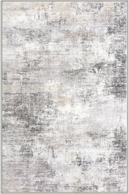 IOHOUZE Abstract Area Rugs and Runners Sets 2x6 and 3x5 Ft, Washable Entryway Rug and Runner Set, Non Slip Kitchen Rug Set, Printed Faux Wool Modern Floor Carpet for Hall Kitchen Entrance, Grey Beige