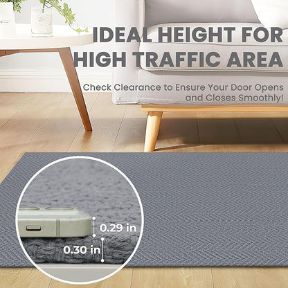 2x5 Ft Runner Rug Washable Runners for Hallways Kitchen Runner Rug with Rubber Backing Cotton Entryway Runner Indoor, Woven Floor Carpet for Hall Kitchen Bedroom, Grey