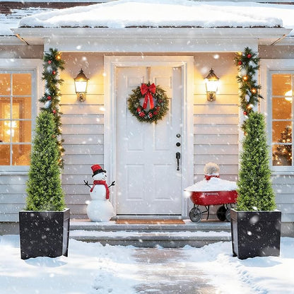 4ft Artificial Boxwood Topiary Trees, Set of 2 – UV Resistant Faux Evergreen Shrubs and Bushes for Outdoor Planters, Realistic Fake Plants for Front Porch Outside Patio Yard, 4 Foot Tall
