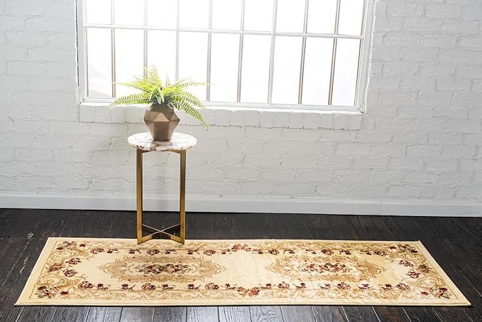 Rugs.com Chateau Collection Rug – 2' x 7' Runner Cream Medium Rug Perfect for Hallways, Entryways