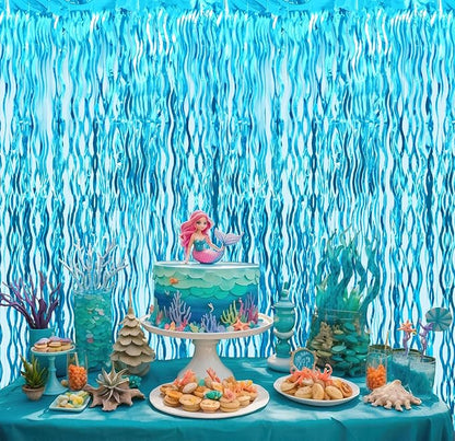 GOER 3.2 ft x 6.5 ft Metallic Tinsel Foil Fringe Curtains Party Photo Backdrop Party Streamers for Birthday,Graduation,New Year Eve Decorations Wedding Decor (1 Pack,Wavy Light Blue)