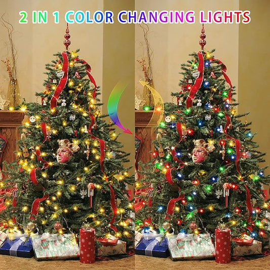 JMEXSUSS 2 Pack Color Changing Fairy Lights Battery Operated, Total 200 LED 66ft Color Changing Christmas Lights with Remote, 8 Modes Twinkle String Lights for Bedroom Decor, Warm White & Multicolor