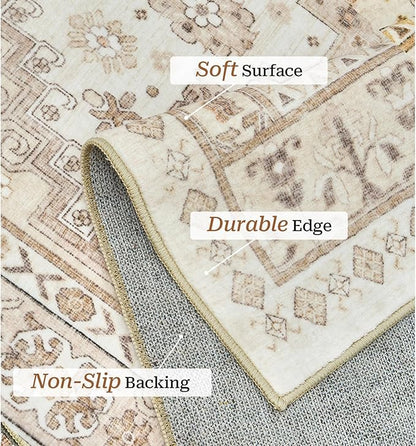 zesthome 9x12 Area Rugs,Stain Resistant Washable Rug,Ultra-Thin Rugs for Living Room,Bedroom,Non-Slip Backing Home Decor Large Area Rug (Cream/Beige,9'x12')
