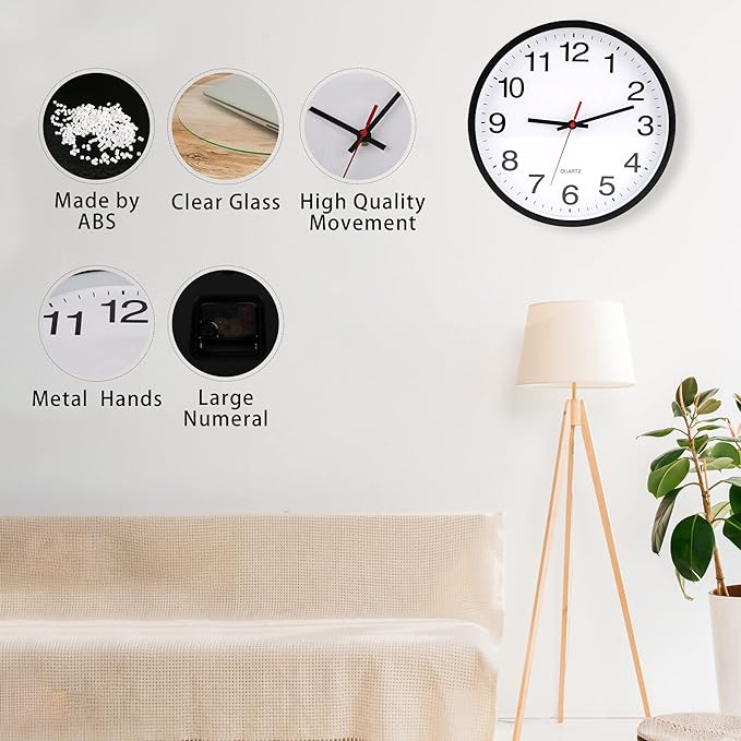 OceeK 12 Inch Wall Clock, Modern Wall Clocks Battery Operated, Silent Non-Ticking Analog Classic Clock Decorative,Black