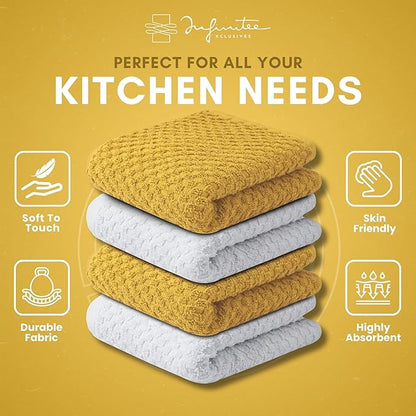 Infinitee Xclusives Premium Dish Cloth 100% Cotton 12 x 12 Inches |Pack of 4|-Ultra Soft Tea Towels - Highly Absorbent Kitchen Rags-Terry Dishcloth for Kitchen and Household Cleaning |Radiant Yellow|
