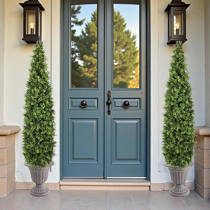 5FT Artificial Boxwood Topiary Tree Fake Topiary Potted Plants for Home Office Garden Indoor Outdoor Decoration 59INCH(2PACK)