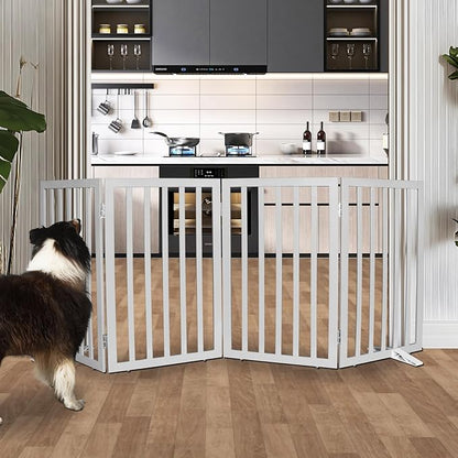Dog Gate Indoor, Freestanding Dog Fence for The House, Doorways, Hallways,or Stairs,Pet Gate Foldable Wooden,Expandable 32" Height 4 Panels,Grey