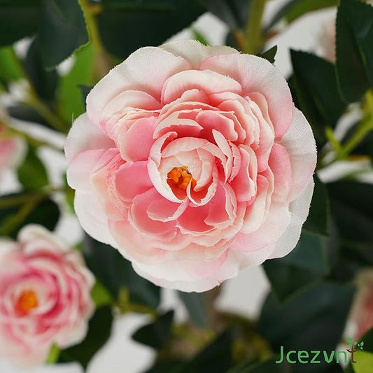 2 Pack Artificial Camellia Tree with White Pot, 38" Faux Potted Plants for Indoor Outdoor Decor, Tall Silk Greenery Plant for Home Office Living Room Balcony, Pink