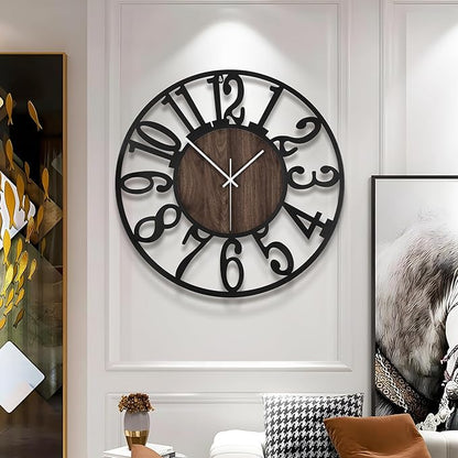 Large Wall Clock for Living Room Decor, 32 Inch Non Ticking Silent, Battery Operated Modern Vintage Oversized Wall Clock for Bedroom Kitchen