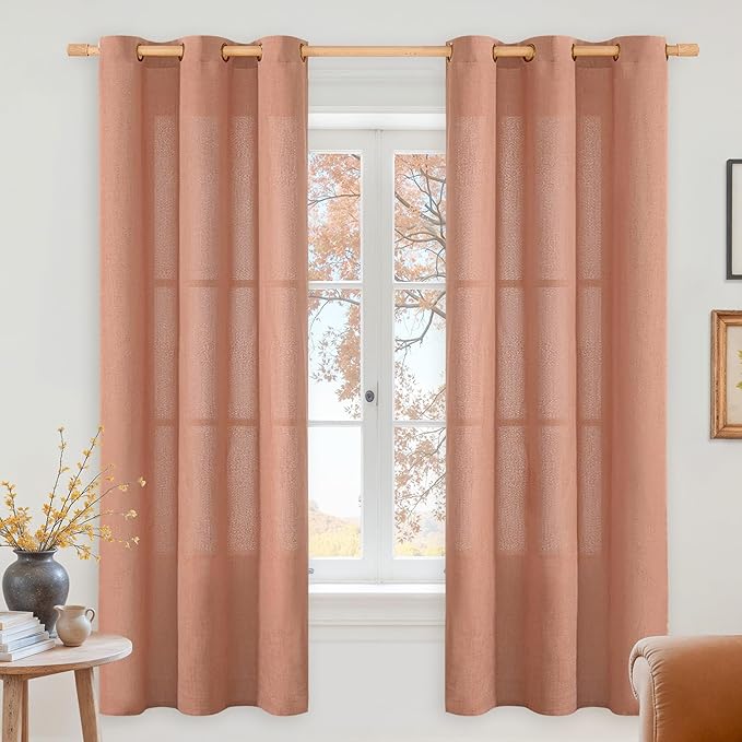 YoungsTex Terracotta Linen Curtains 63 Inch Length for Living Room, Light Filtering Semi Sheer Window Drapes with Bronze Grommet Privacy for Bedroom Farmhouse Decorative, 38 x 63 Inch, 2 Panels
