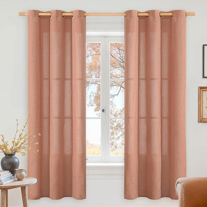 YoungsTex Terracotta Linen Curtains 63 Inch Length for Living Room, Light Filtering Semi Sheer Window Drapes with Bronze Grommet Privacy for Bedroom Farmhouse Decorative, 38 x 63 Inch, 2 Panels