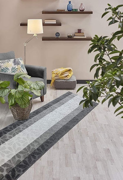 Custom Size Hallway Carpet Runner Rug, Slip Resistant, 31 Inch Wide X Your Choice of Length, Flower Grey, 31 Inch X 13 feet