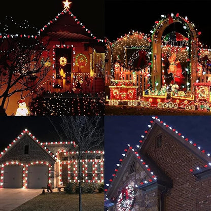 KAQ C9 Christmas Lights 2PK 100 LED 98ft Extendable Waterproof Christmas Lights Green Wire String Lights, Outdoor Xmas Light for Patio Wedding Party Christmas Decorations (Red & Cool White)