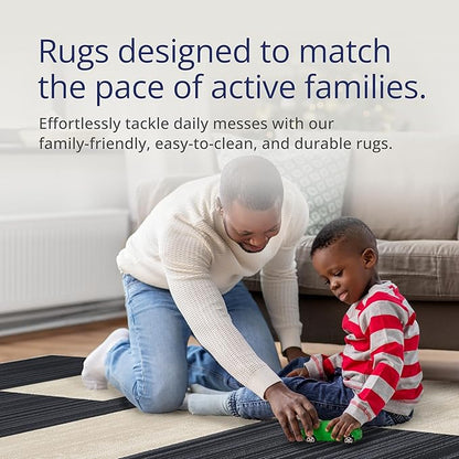 Abani Austin Collection Navy Runner Rug - 2' x 6' - Block Checkered Pattern, Non-Shedding - Easy to Clean, Durable for Hallways, Entryways & Kitchens, Pet & Kid Friendly