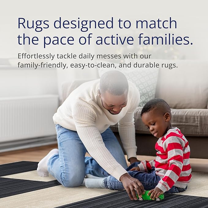 Abani Austin Collection Navy Area Rug - 4' x 6' - Block Checkered Pattern, Non-Shedding - Easy to Clean, Durable for Living Rooms, Bedrooms & Offices, Pet & Kid Friendly
