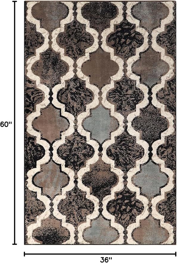 Superior Indoor Small Area Rug, Jute Backed, Perfect for Living/ Dining Room, Bedroom, Office, Kitchen, Entryway, Modern Geometric Trellis Floor Decor, Viking Collection, 3' x 5', Chocolate