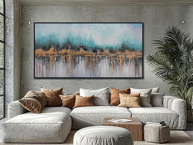 Ardemy Teal Abstract Canvas Wall Art for Living Room, Bedroom Wall Decor above Bed, Textured Picture Artwork Painting Wall Art for Men Home Office, Black Framed Large 48"x24"