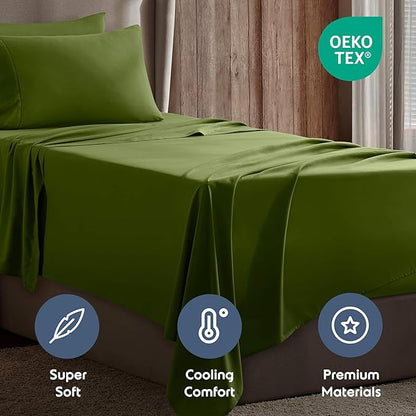 Nestl Twin XL Sheet Set - College Dorm Size - Luxury 1800 Ultra-Soft Microfiber Twin Extra Long Bed Sheets - Deep Pockets - Easy Fit - Extra Soft - 3 Piece Set (Twin XL, Calla Green)