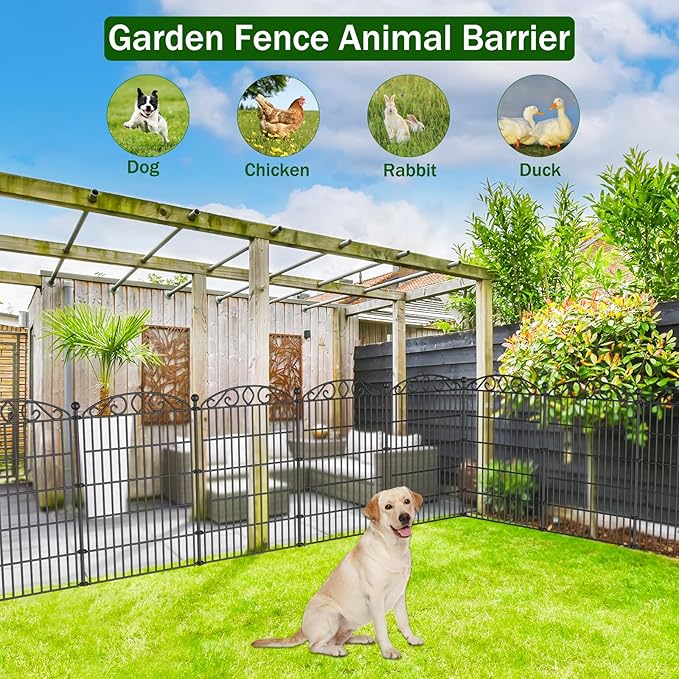 12 Panel Garden Fence - 36in H x 24 ft L, No Dig Rustproof Metal Tall Animal Barrier for Dogs Rabbits, Decorative Outdoor Border for Yard, Patio, and Flower Beds