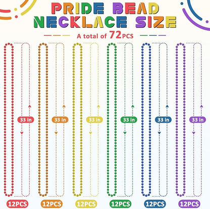 72PCS Pride Beads Stuff, Pride LGBTQ Bead Necklace Accessories Bulk, Metallic 6 Kinds of Rainbow Bead Necklace, Gay Lesbian LGBT Beads Costumes Decorations for Parade Throws Party Favors