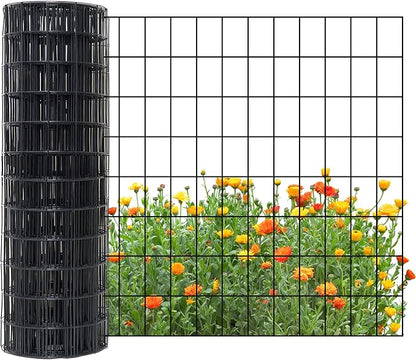 Black Metal Garden Fence, 60inch(H) x 100ft(L), 2 inch x 4 inch,12.5GA 2/3/4/5/6 Ft Tall Chicken Wire PVC Coated Welded Wire Mesh Roll for Dogs Border Yard Vegetable Plant Protection Poultry Netting