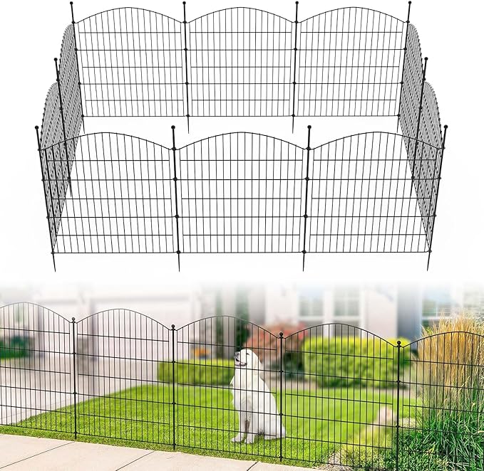 Kingsyard 10 Panels No Dig Tall Garden Fence Animal Barrier, 32in(H) x23.3ft(L) Decorative Outdoor Dog Fences for Yard Patio, Rustproof Garden Borders for Rabbits, Temporary Fencing