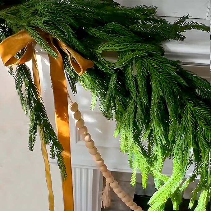 Christmas Decorations - 2PCS Christmas Garlands- 6 Ft Artificial Norfolk Pine Garland - Greenery Home Decor Perfect for Mantle, Fireplace, Stairs Railing, Table, Porch, Door, Indoor & Outdoor Use