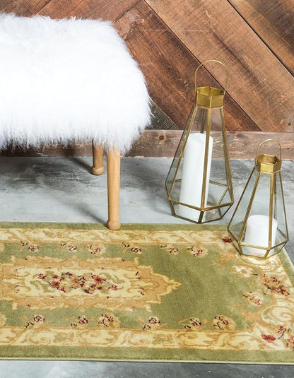 Rugs.com Chateau Collection Rug – 3' x 16' 5 Runner Green Medium Rug Perfect for Hallways, Entryways
