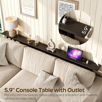 78.7" Couch Table Behind Sofa, Narrow Console Table with Outlet, Skinny Sofa Tables Narrow Long, Long Entryway Tables for Hallway, Entryway, Living Room, Black CT205UBB