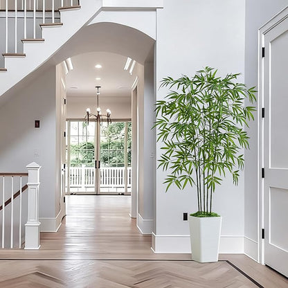 Artificial Bamboo Tree 5FT Tall Fake Plants Faux Bamboo Plant with White Tall Planter, Artificial Fake Trees Silk Plant with 5 Trunks and Lifelike Leaves for Home Office Indoor Outdoor Decor