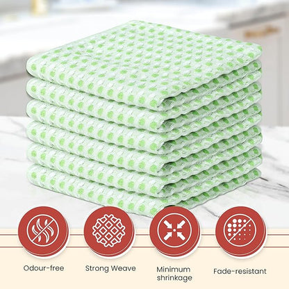 Vintage Vista 100% Cotton Dish Cloths (Pack of 6) - Dish Rags for Washing Dishes - Reusable & Highly Absorbent Kitchen Towels - Kitchen Rags for Christmas - (12" x 12" - Green Honeycomb)