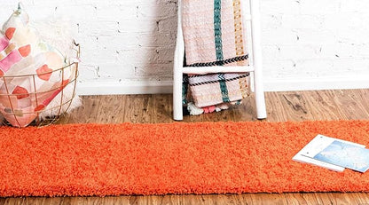 Unique Loom Solid Shag Collection Area Rug (2' 2" x 6' 5" Runner, Tiger Orange)