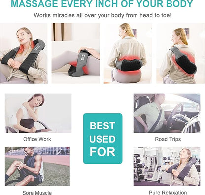 Medcursor Neck Massager, Portable Electric Shiatsu Back Massage Device with Heat, Deep Tissue 3D Kneading Pillow for Muscle Pain Relief (No Battery)
