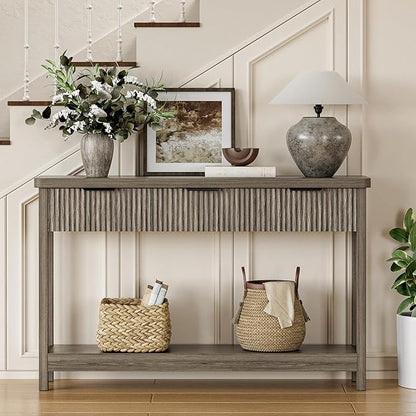 Lulive 51" Fluted Console Table for Entryway, Wooden Entryway Table with 3 Wooden Drawers, Farmhouse Behind Sofa Table for Living Room, Hallway, Couch, Foyer